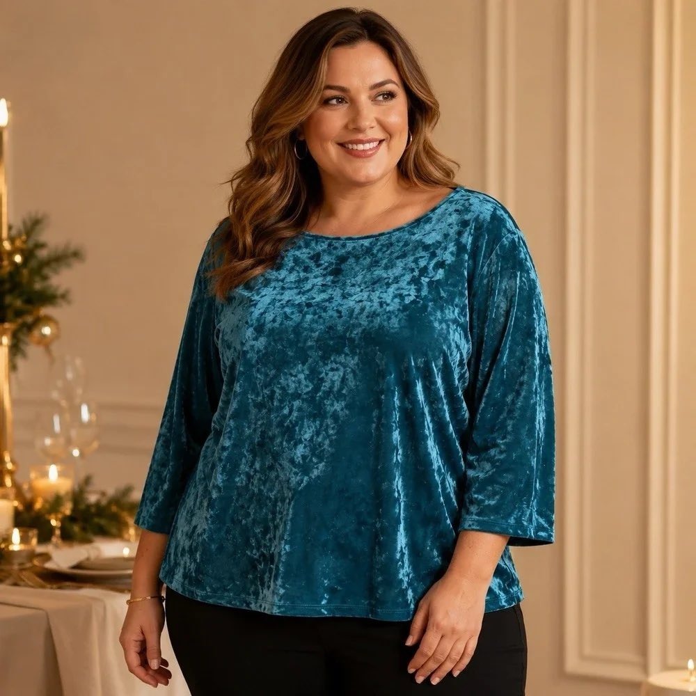 J. Jill Crushed Velvet Tunic Top 3/4 Sleeves Womens 2X Oceanside Teal New W Tags
